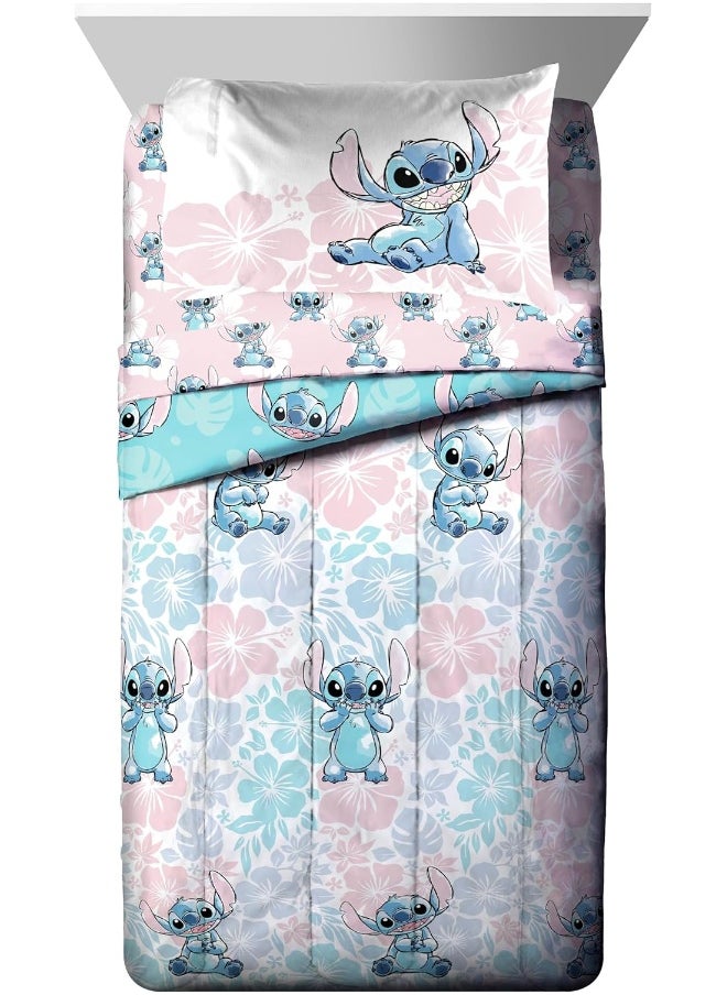 Jay Franco Disney Lilo & Stitch Twin Comforter Set - 5 Piece Bedding Includes Sheet Set & Pillow Covers - Super Soft Kids Floral Bedding