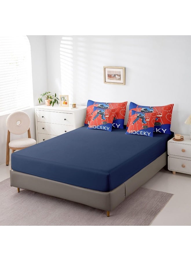 Feelyou Ice Hockey Bed Set Includes Comforter, Sheet Set, Pillowcases & Pillow Covers Winter Sports 7 Piece Bedding Set Teens Room Decor Ice Sports Games Bed in a Bag Full Size Hockey Player