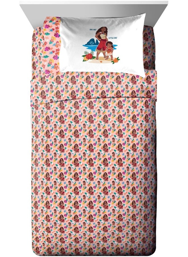 Jay Franco Disney Moana Twin Comforter Set - 5 Piece Bedding Includes Sheet Set & Pillow Covers - Super Soft Floral Cozy Bedding