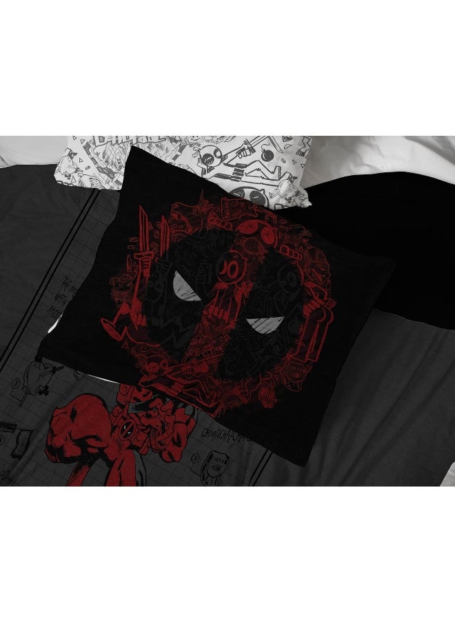Jay Franco Marvel Deadpool King Size Comforter Set - 7 Piece Bedding includes Sheet Set and Pillow Covers - Gray and Red Super Soft Cozy Bedding