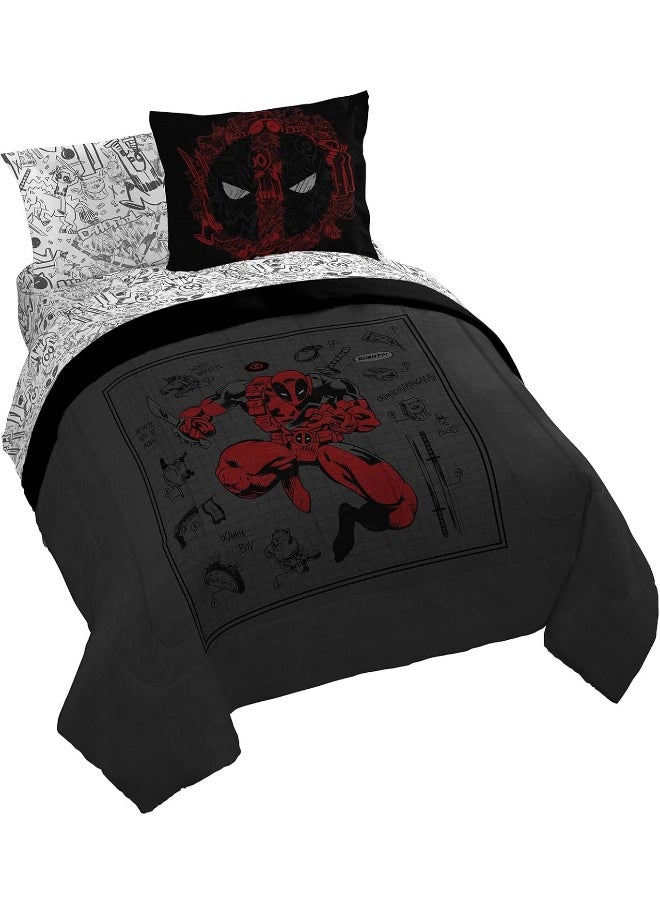 Jay Franco Marvel Deadpool King Size Comforter Set - 7 Piece Bedding includes Sheet Set and Pillow Covers - Gray and Red Super Soft Cozy Bedding