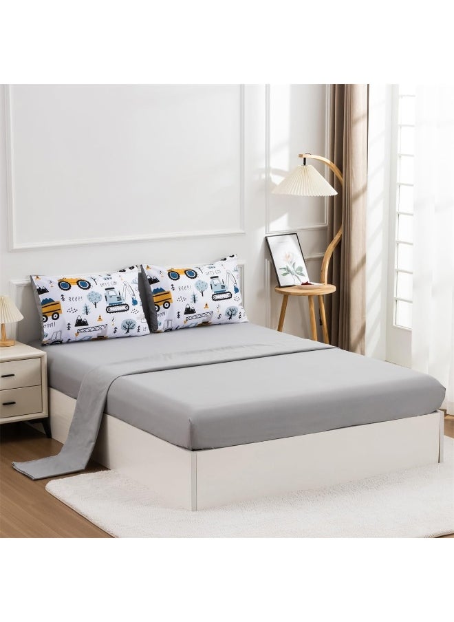 NTBED 5 Pieces Construction Truck Full Comforter Set for Boys Kids Forest Vehicles Excavator Lightweight Microfiber Bedding Sets