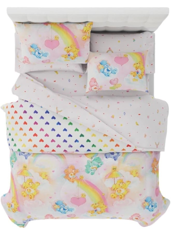 Franco Collectibles Care Bears Classic Retro Rainbow Bedding 7 Piece Super Soft Comforter and Sheet Set with Sham, Full, (100% Official Licensed Product)