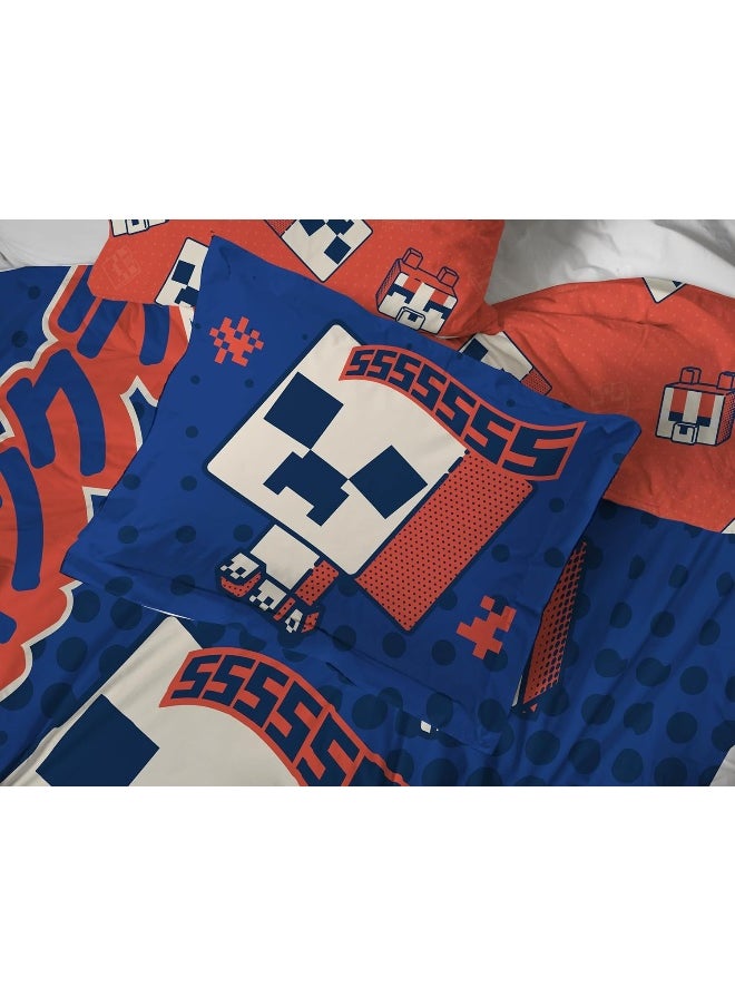 Jay Franco Minecraft Creeper Twin Comforter Set - 5 Piece Bedding Includes Sheet Set & Pillow Covers - Super Soft Red & Blue Oishi Market Kids Bedding