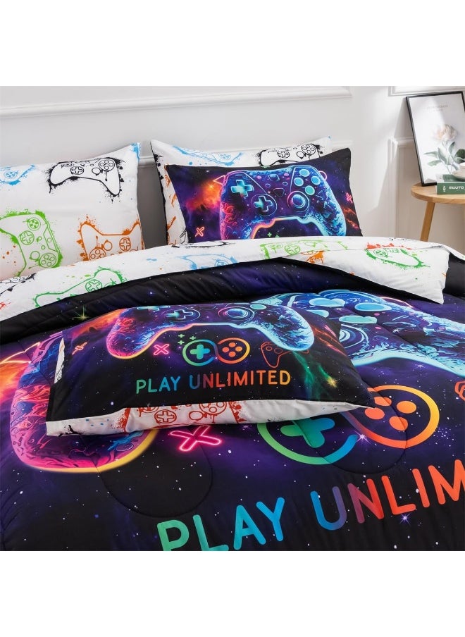 NTBED Game Console Comforter Set for Boys Girls Kids Space Galaxy Gaming 5 Pieces Bed in a Bag Lightweight Microfiber Gamer Bedding Comforter with Sheet (Purple, Twin 5pcs)