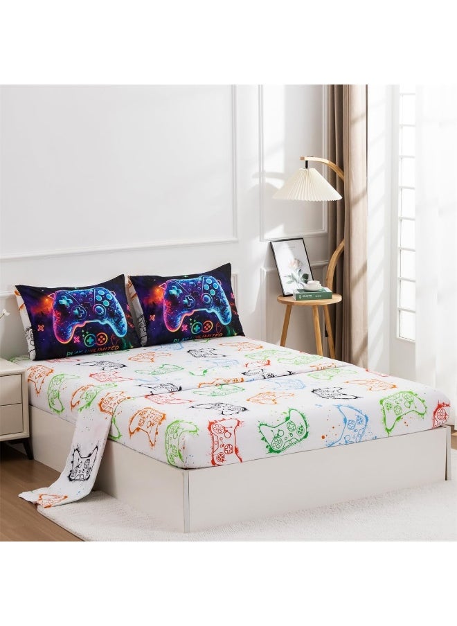NTBED Game Console Comforter Set for Boys Girls Kids Space Galaxy Gaming 5 Pieces Bed in a Bag Lightweight Microfiber Gamer Bedding Comforter with Sheet (Purple, Twin 5pcs)