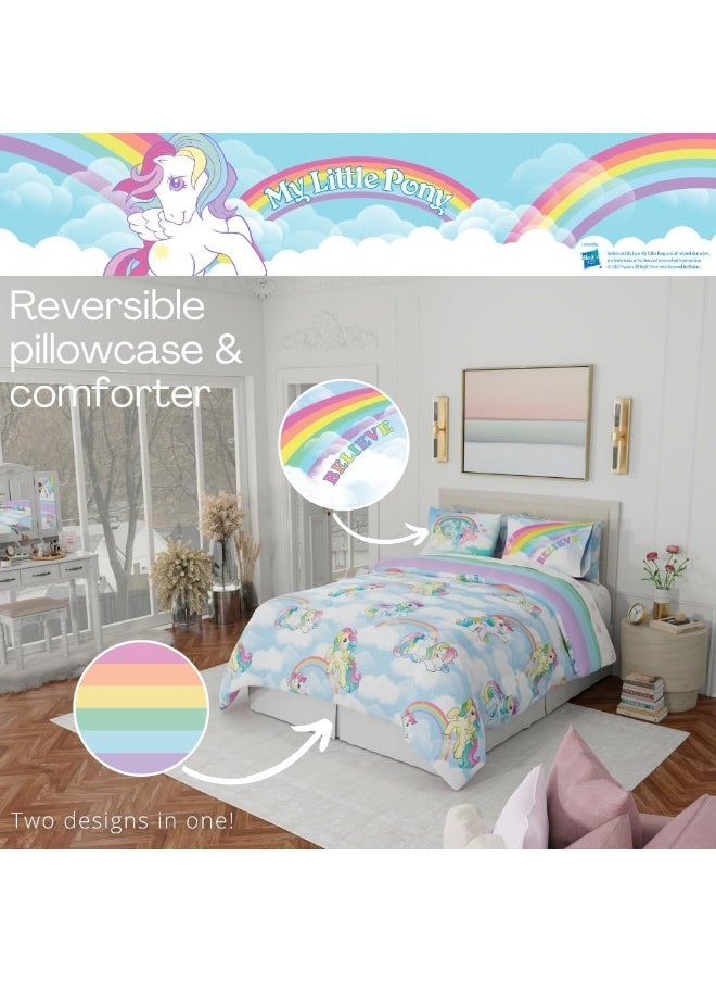 Franco Collectibles My Little Pony Classic Retro Rainbow Bedding 7 Piece Super Soft Comforter and Sheet Set with Sham, Full, (100% Official Licensed Product)