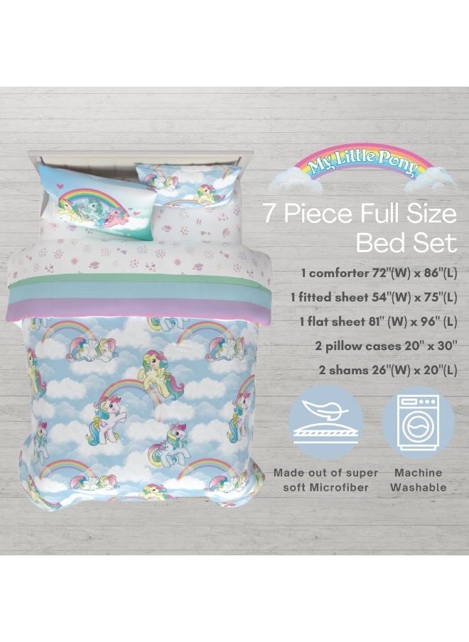 Franco Collectibles My Little Pony Classic Retro Rainbow Bedding 7 Piece Super Soft Comforter and Sheet Set with Sham, Full, (100% Official Licensed Product)
