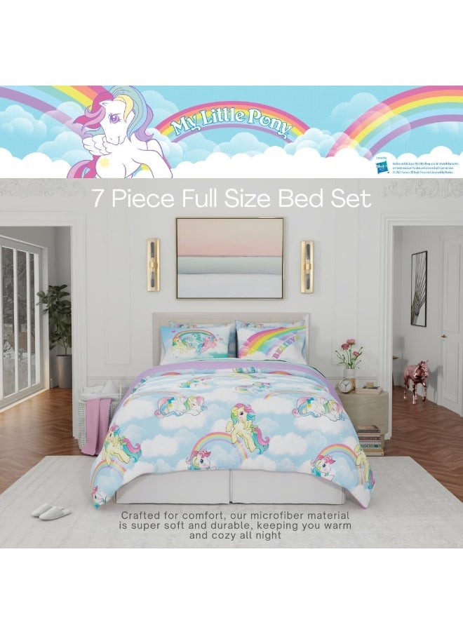 Franco Collectibles My Little Pony Classic Retro Rainbow Bedding 7 Piece Super Soft Comforter and Sheet Set with Sham, Full, (100% Official Licensed Product)