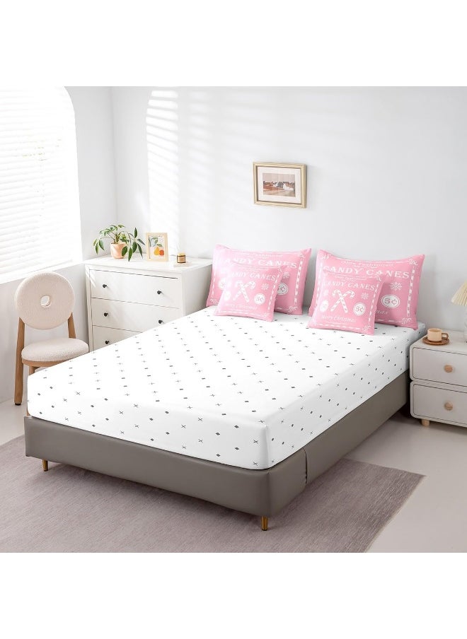 Feelyou Christmas Bedding Set 7 Pieces Full Size Kids Christmas Quote Bedding Set Teens Candy Canes Print Comforter Set Xmas Pink White Bed in a Bag
