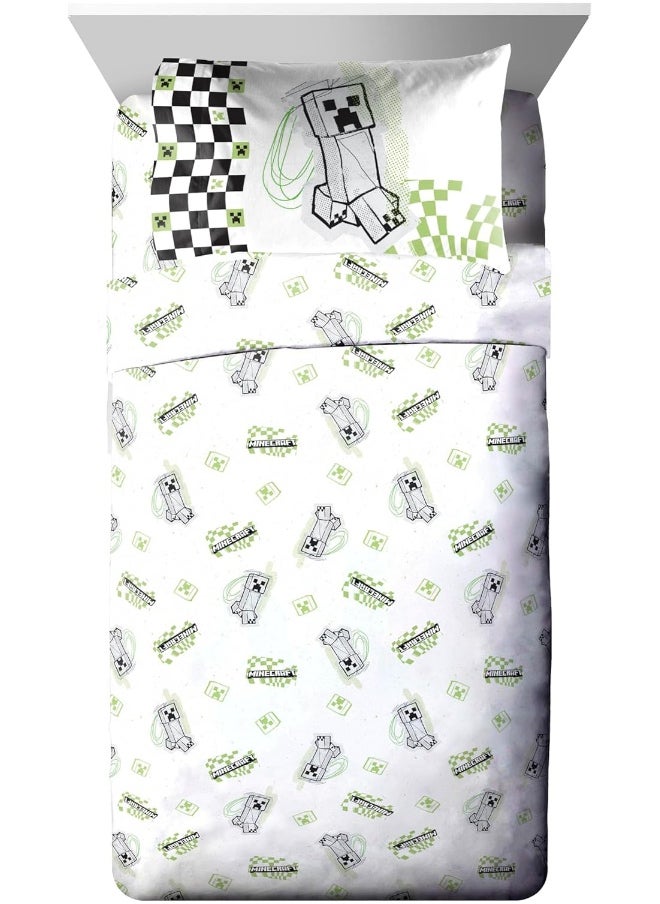Jay Franco Minecraft Creeper Twin Comforter Set - 5 Piece Bedding Includes Sheet Set & Pillow Covers - Super Soft Green & Gray Bedding