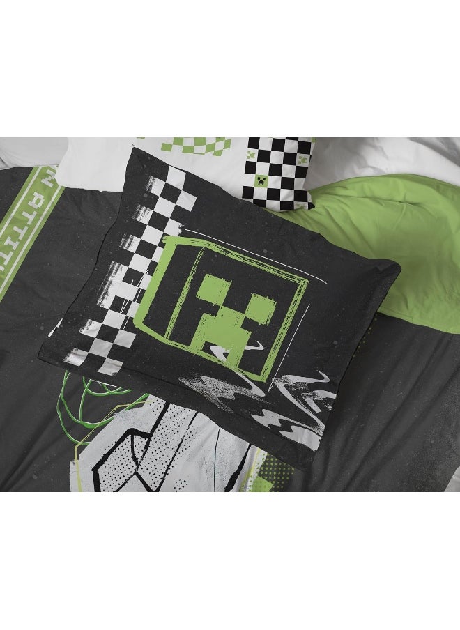 Jay Franco Minecraft Creeper Twin Comforter Set - 5 Piece Bedding Includes Sheet Set & Pillow Covers - Super Soft Green & Gray Bedding