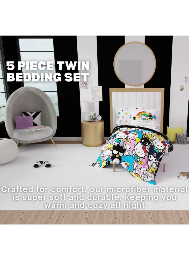 Franco Collectibles Sanrio Hello Kitty & Friends Bedding 5 Piece Super Soft Comforter and Sheet Set with Sham, Twin