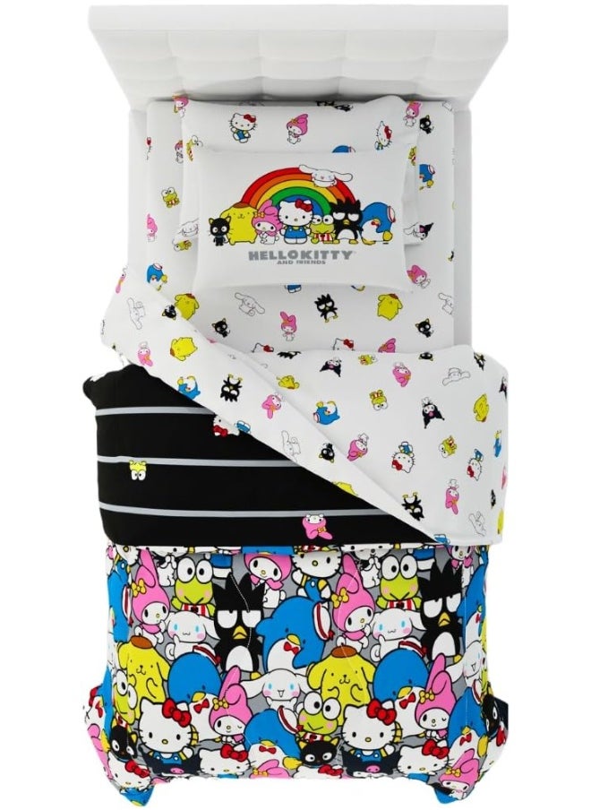 Franco Collectibles Sanrio Hello Kitty & Friends Bedding 5 Piece Super Soft Comforter and Sheet Set with Sham, Twin