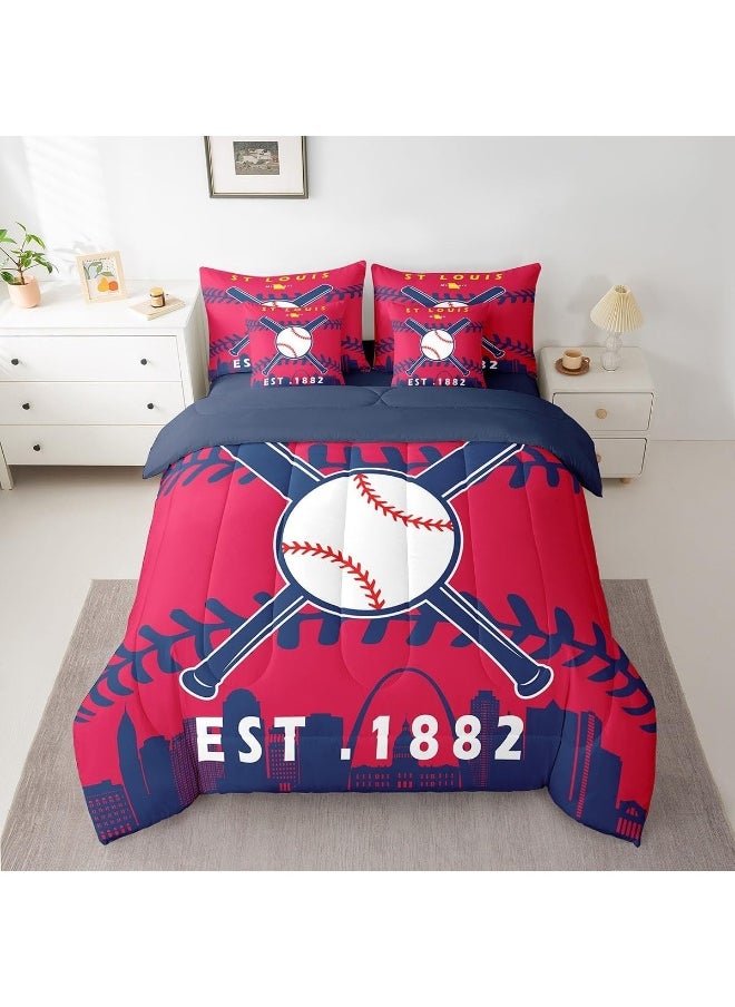 Erosebridal 7 Pcs Comforter Set Twin Size, Baseball Bed in a Bag with Flat Sheet and Fitted Sheet for Kids, Baseball Patchwork Bedding Set with Pillowcase and Sham (ST Louis)