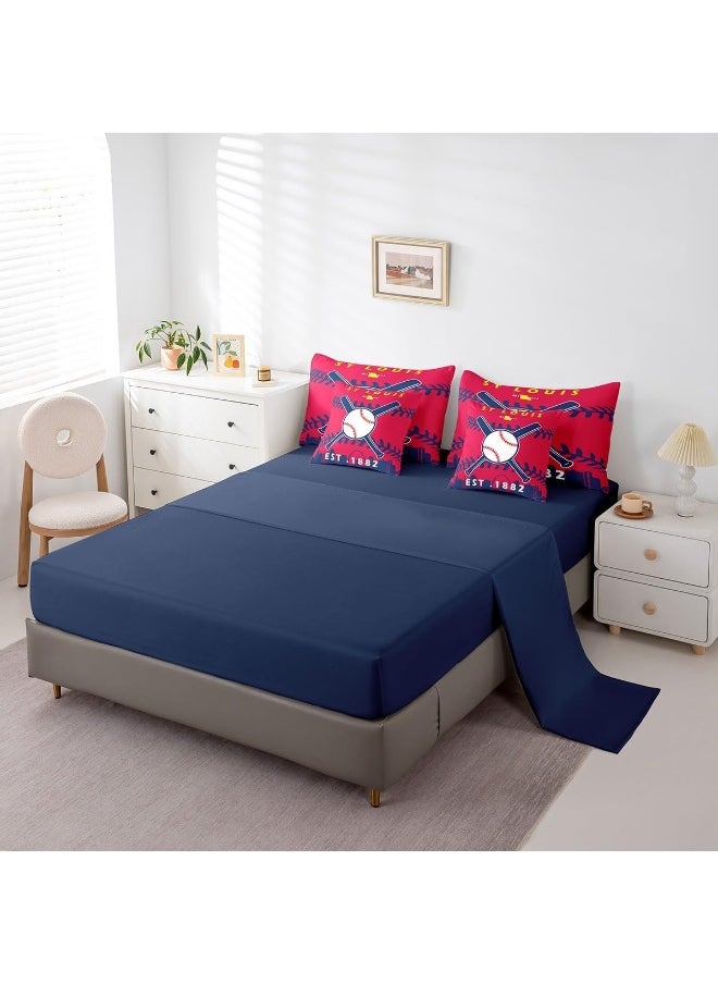 Erosebridal 7 Pcs Comforter Set Twin Size, Baseball Bed in a Bag with Flat Sheet and Fitted Sheet for Kids, Baseball Patchwork Bedding Set with Pillowcase and Sham (ST Louis)