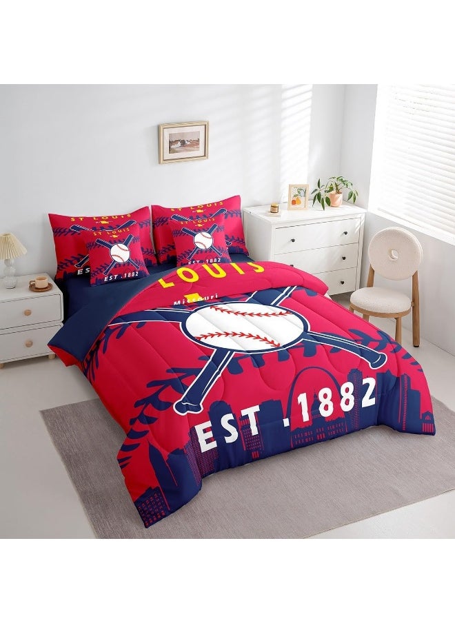 Erosebridal 7 Pcs Comforter Set Twin Size, Baseball Bed in a Bag with Flat Sheet and Fitted Sheet for Kids, Baseball Patchwork Bedding Set with Pillowcase and Sham (ST Louis)