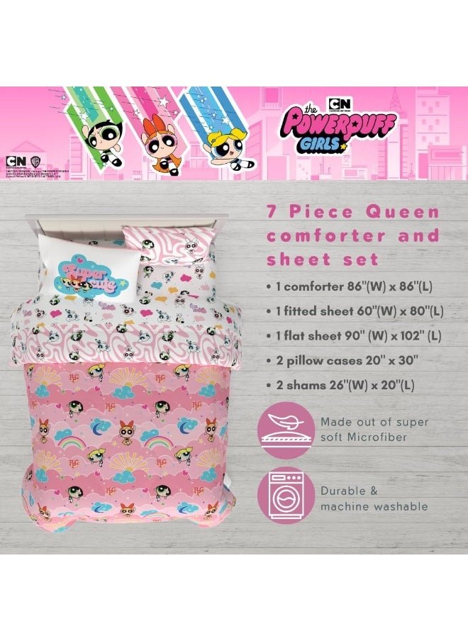 Franco Collectibles Powerpuff Girls Bedding 7 Piece Super Soft Comforter and Sheet Set with Sham, Queen