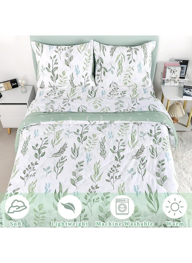 DILIMI Twin Comforter Set for Girls, Reversible 5 Pieces Comforter Twin Size Bed, Green Leaf Ultra Soft Twin Bedding Sets with Comforter, Flat Sheet, Fitted Sheet, 2 Pillowcase