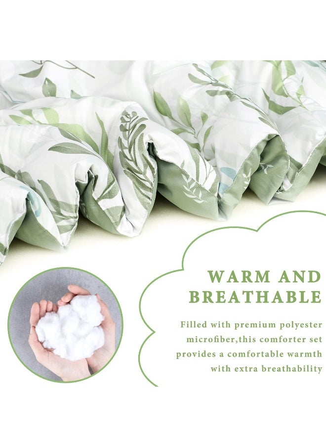 DILIMI Twin Comforter Set for Girls, Reversible 5 Pieces Comforter Twin Size Bed, Green Leaf Ultra Soft Twin Bedding Sets with Comforter, Flat Sheet, Fitted Sheet, 2 Pillowcase