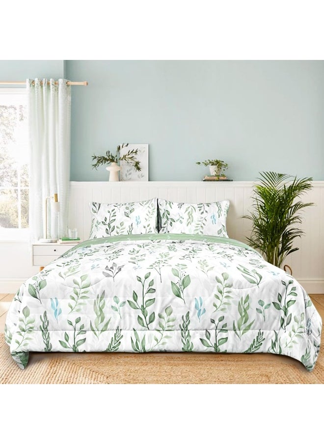 DILIMI Twin Comforter Set for Girls, Reversible 5 Pieces Comforter Twin Size Bed, Green Leaf Ultra Soft Twin Bedding Sets with Comforter, Flat Sheet, Fitted Sheet, 2 Pillowcase