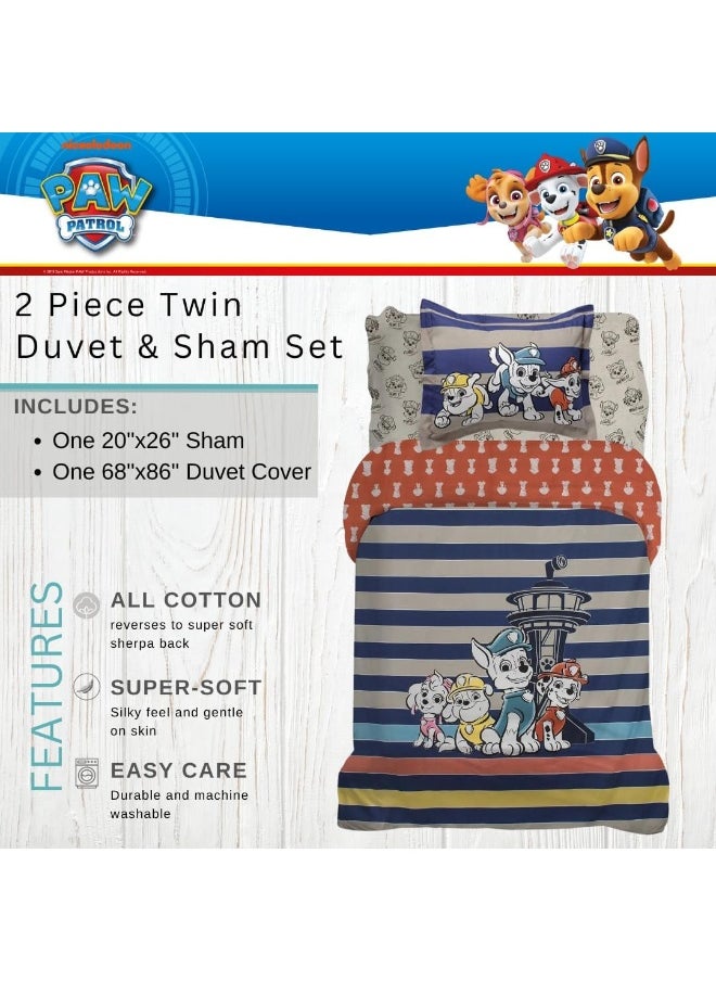 Franco Paw Patrol Kids Bedding Super Soft Premium Organic Cotton Duvet Cover with Sham, 2 Piece Twin Size, (Officially Licensed Product)
