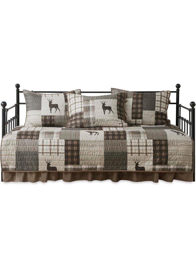Woolrich Woodshed Daybed Cover Set - Cabin Lifestyle, Patchwork with Moose Design All Season, Lightweight and Breathable Cozy Bedding Layer with Bedskirt, Matching Shams, 39