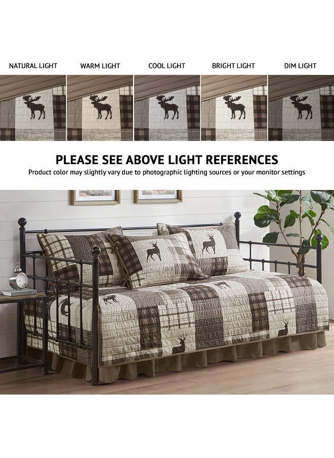 Woolrich Woodshed Daybed Cover Set - Cabin Lifestyle, Patchwork with Moose Design All Season, Lightweight and Breathable Cozy Bedding Layer with Bedskirt, Matching Shams, 39