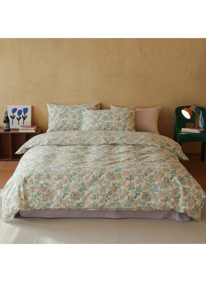 BlueBlue Fruit Duvet Cover Set Queen 100% Cotton Bedding for Kids Boys Girls Teens Cherry Blueberry Green Leaf on White 1 Botanical Orchard Garden Full Comforter Cover 2 Pillow Shams, Queen