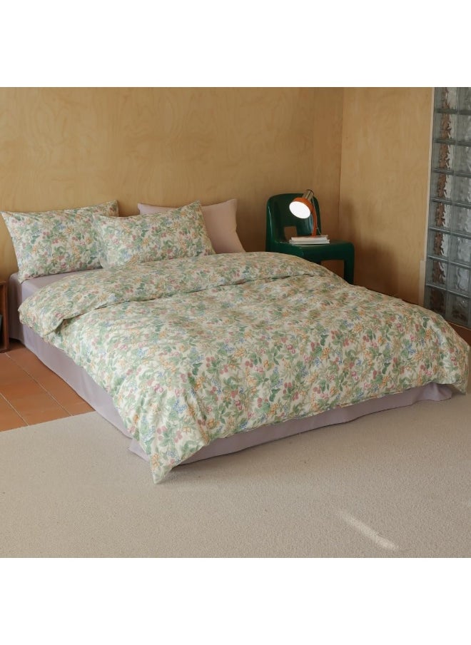 BlueBlue Fruit Duvet Cover Set Queen 100% Cotton Bedding for Kids Boys Girls Teens Cherry Blueberry Green Leaf on White 1 Botanical Orchard Garden Full Comforter Cover 2 Pillow Shams, Queen