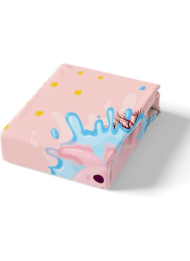 Cute Axolotl Kids Duvet Cover Set Twin Size, Cartoon Salamander Axolotl Ocean Bedding Set, Girls Boys Adults Room Decor, Coral Weeds Marine Life Comforter Cover, Pink Romantic Quilt Cover, 1 Pillowcase
