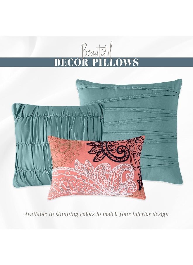 Elegant Comfort Featuring Smart Pockets, Matching Decorative Pillows, All Season Bedding, Microfiber, Mint Green, King