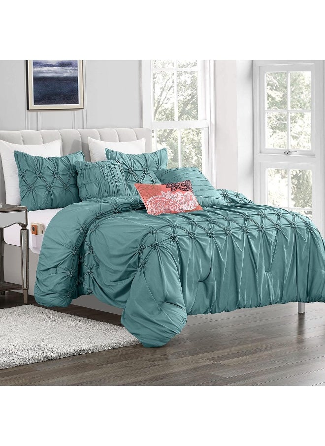 Elegant Comfort Featuring Smart Pockets, Matching Decorative Pillows, All Season Bedding, Microfiber, Mint Green, King