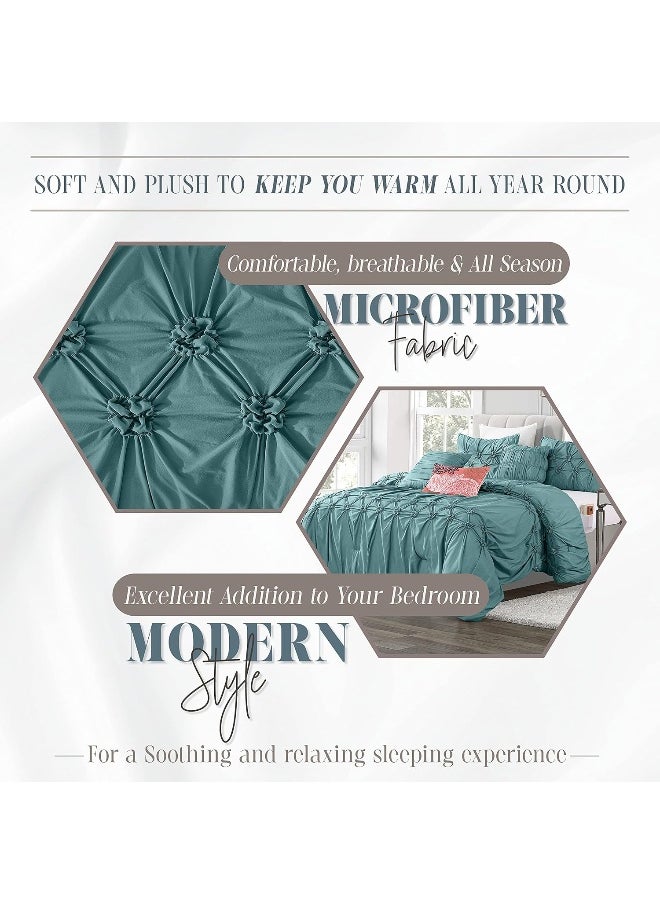 Elegant Comfort Featuring Smart Pockets, Matching Decorative Pillows, All Season Bedding, Microfiber, Mint Green, King