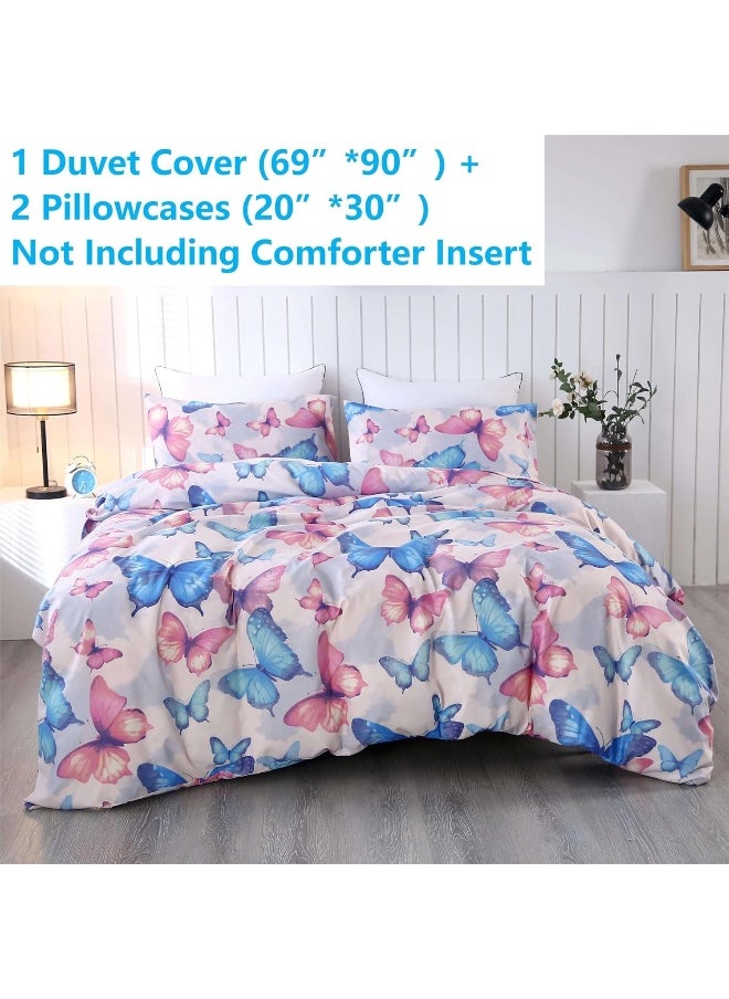 SDIII 3PCS Colorful Butterfly Twin Duvet Cover Set