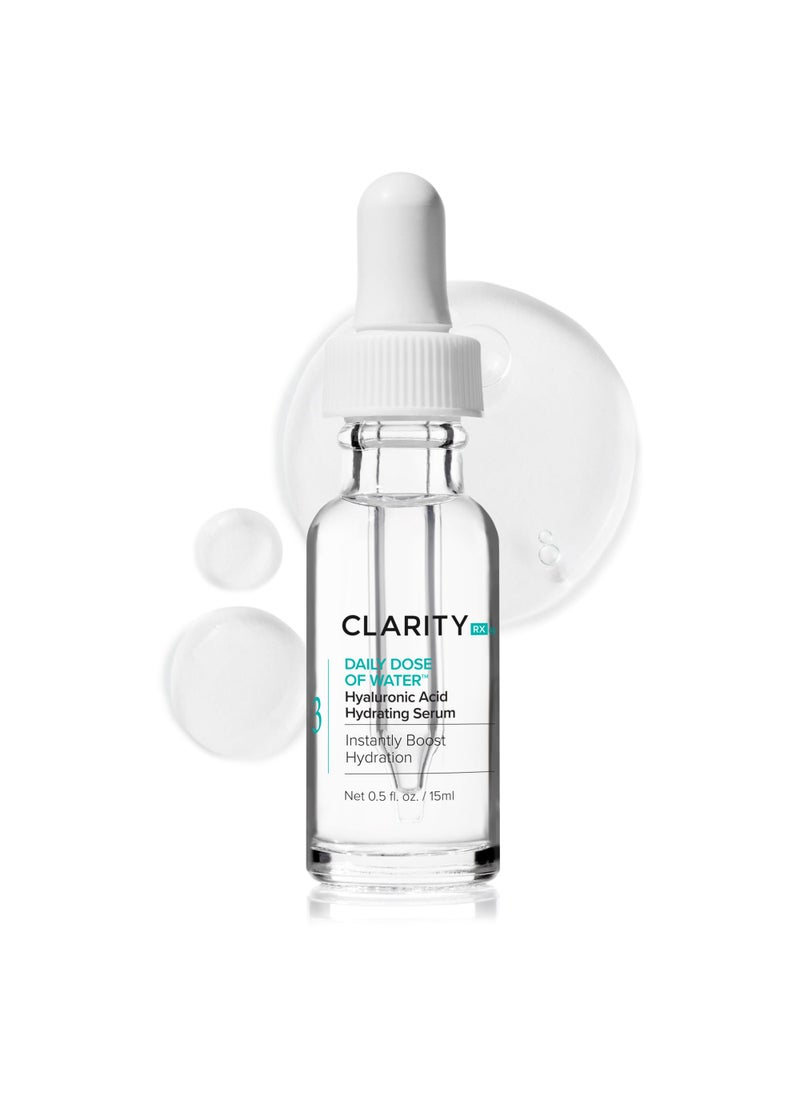 ClarityRx Daily Dose of Water Hyaluronic Acid Hydrating Face Serum, Natural Plant-Based Daily Moisturizing Treatment for Dry, Dull Skin (0.5 fl oz)