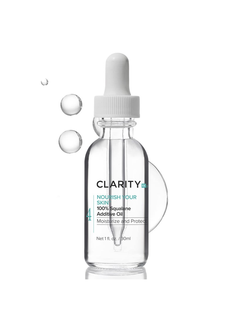 ClarityRx Nourish Your Skin 100% Squalane Moisturizing Oil, Natural Plant-Based Anti-Aging Face Oil with Antioxidants for Dry Skin (1 fl oz)