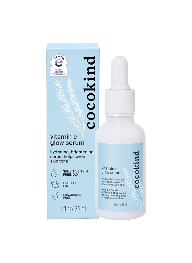 Cocokind Vitamin C Glow Serum with Azelaic Acid and Sea Grape Caviar for Bright and Even Skin, 1 Fl Oz
