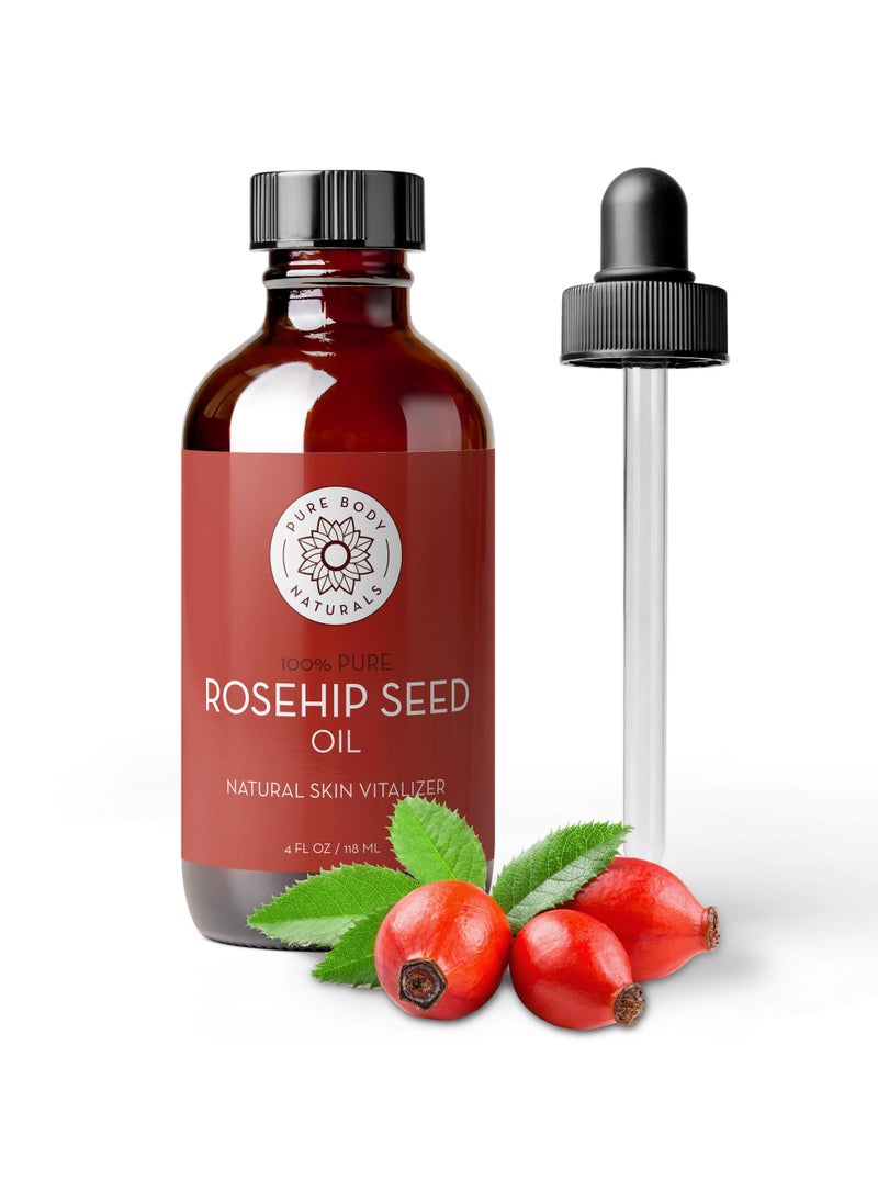 Pure Body Naturals Rosehip Oil Facial Oil for Face, Nails, Hair and Skin, Rosehip Seed Oil, 4 Fl. Ounce