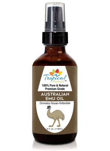 Tropical Holistic 100% Pure Australian Fully Refined Emu Oil 4 oz, Premium Grade Undiluted Natural Moisturizer For Skin, Hair, Piercings, Face, Feet, Nails