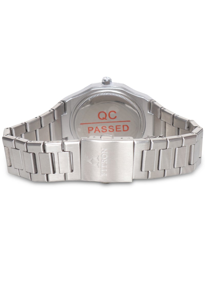 Fitron Men's Wrist Silver  Watch with Date and Blue Dial with Arabic Numbers