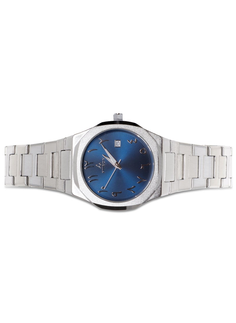Fitron Men's Wrist Silver  Watch with Date and Blue Dial with Arabic Numbers