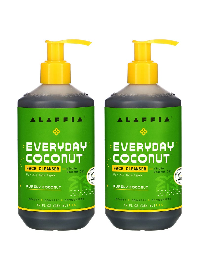 Alaffia Everyday Coconut Face Cleanser for All Skin Types. Leaves Skin Fresh and Hydrated with Fair Trade Coconut Oil & Neem, Vegan, Cruelty Free, No Parabens, Purely Coconut, 2 Pack - 12 Fl Oz Ea
