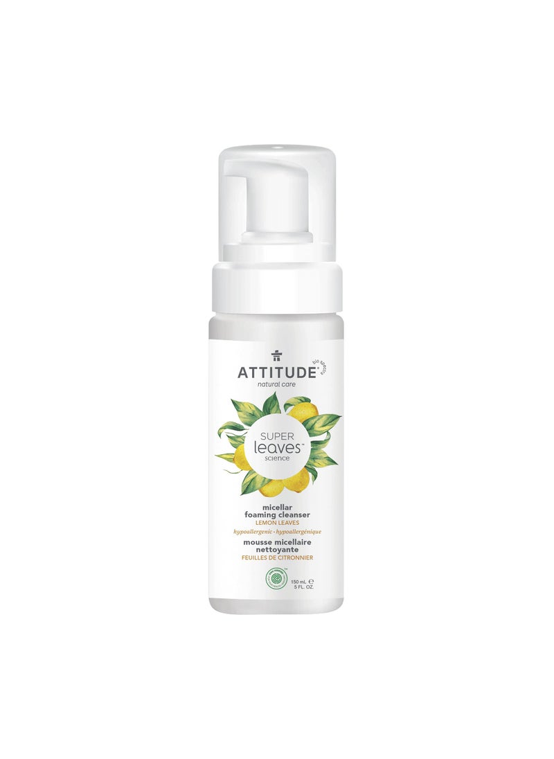 ATTITUDE Micellar Foaming Facial Cleanser, EWG Verified, Dermatologically Tested, Plant and Mineral-Based, Vegan, Lemon Leaves, 5 Fl Oz