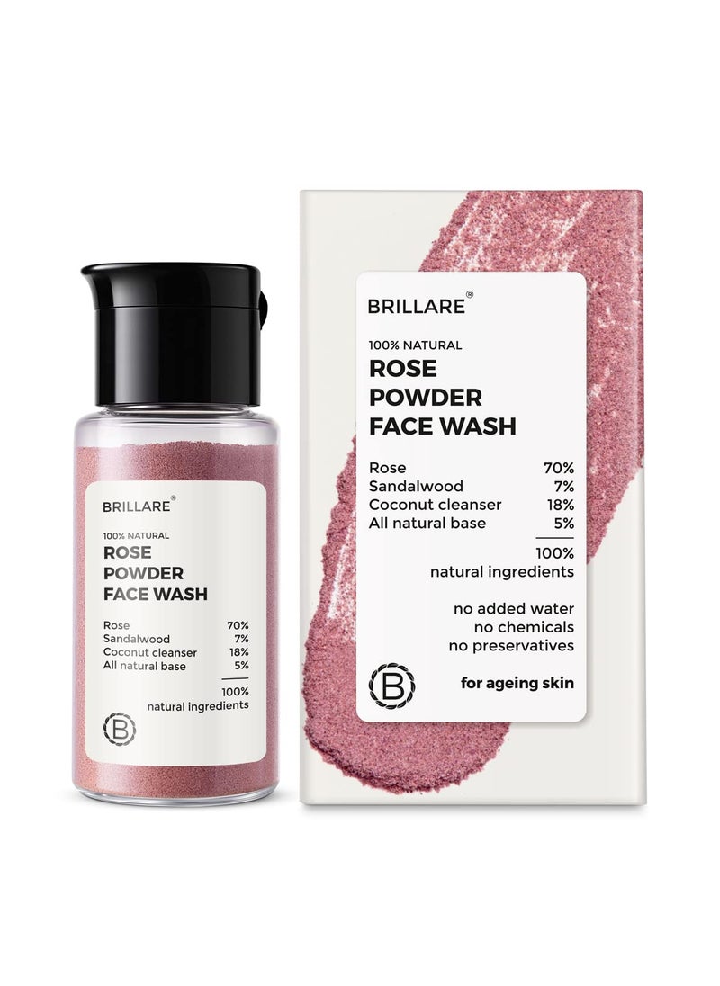 BRILLARE Real Rose Powder Facial Cleanser, Mild Face Exfoliator with Rose Petal Powder & Sandalwood, Paraben & Sulfate-free, Complete Natural Skincare, for Men & Women, 15gm