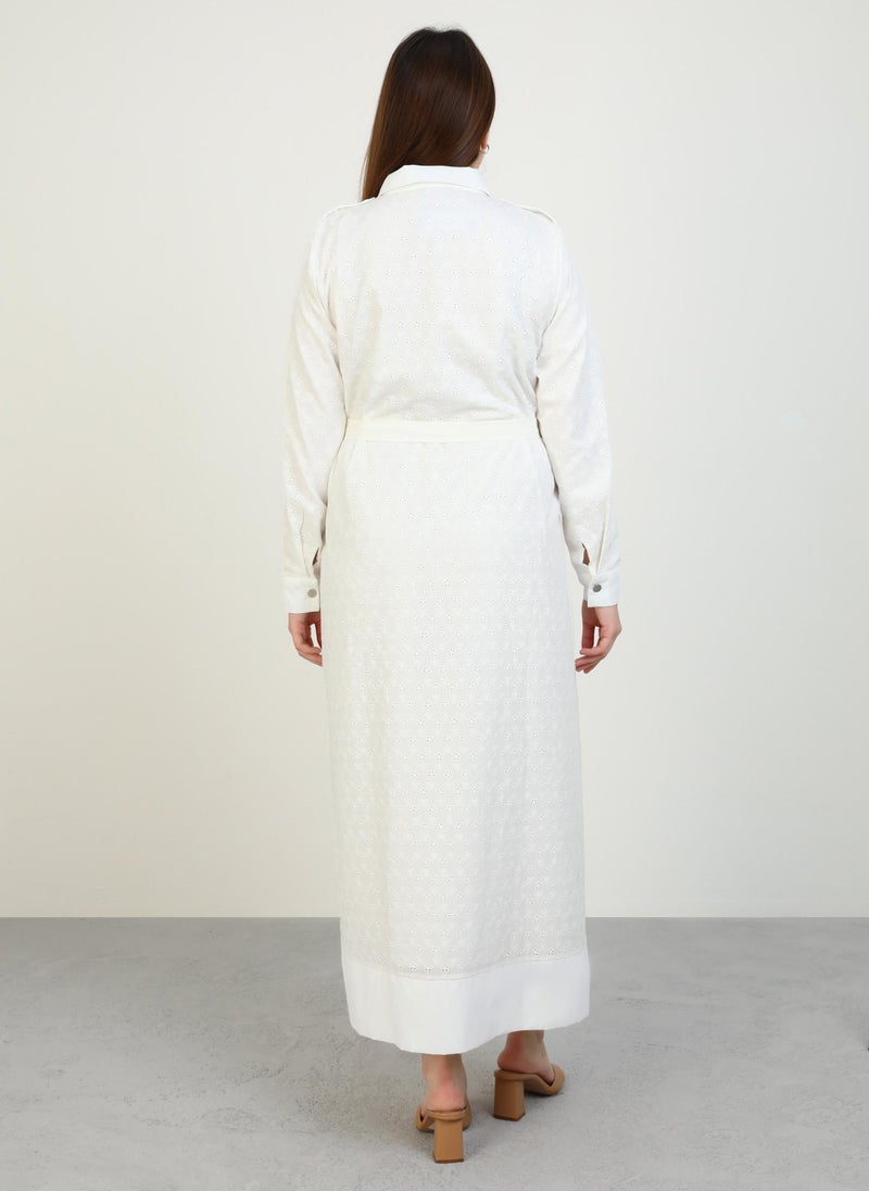 Eyelet Belted Maxi Dress