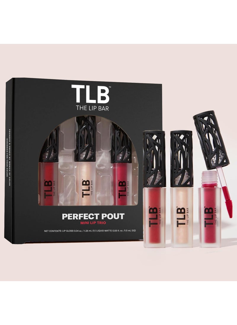 The Lip Bar - Perfect Pout Mini Lip Trio Gift Set (3 Products) - Nonstop Liquid Matte Lipstick & Non-Sticky Lip Gloss - Travel Size - Gift Box - Vegan, Gluten Free, Cruelty Free - Makeup & Cosmetics