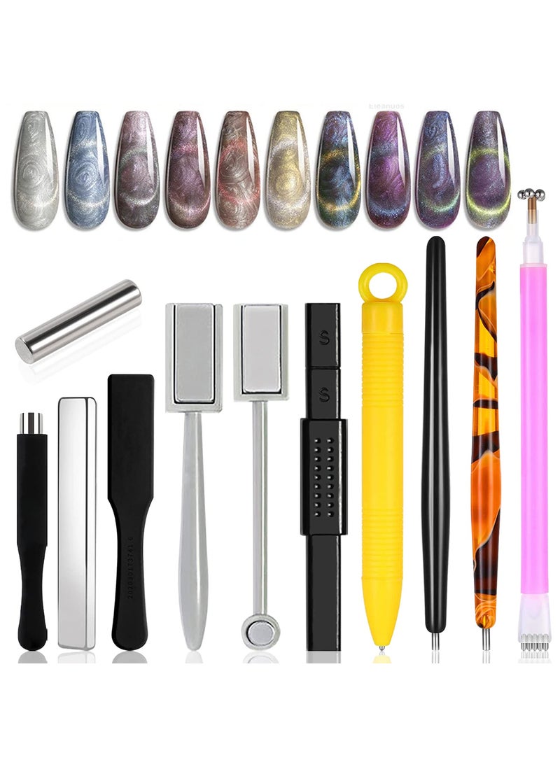 SILPECWEE 11Pcs Nail Magnet Cat Eye Magnet for Nails Magnetic Gel Polish Nail Polish Magnet Wand Nail Sticks Nail Design Tools Nail Art Accessories for DIY& Salon