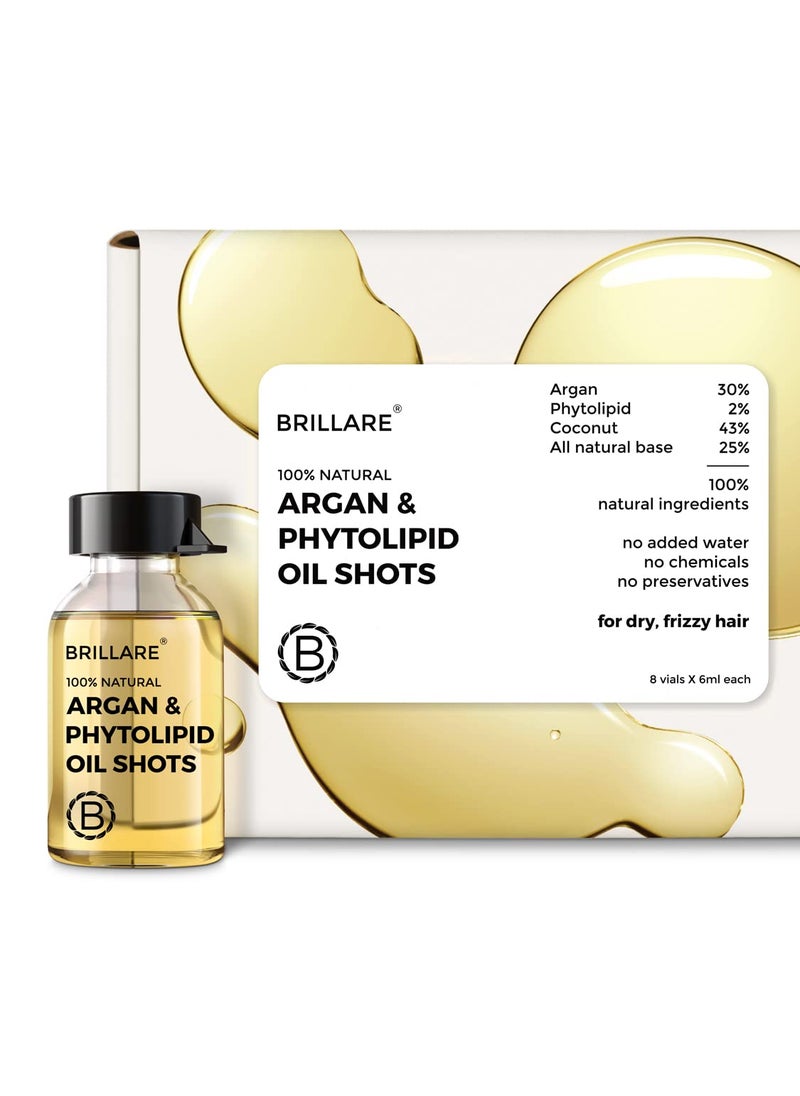 BRILLARE Heavy Moisturising Oil Shots, Perfect Blend of Argan Oil, Shea Seed, Soybean Oil & Chamomile Oil, For Dry & Damaged Hair, Hair Oil, 8 Shots x 6 ml