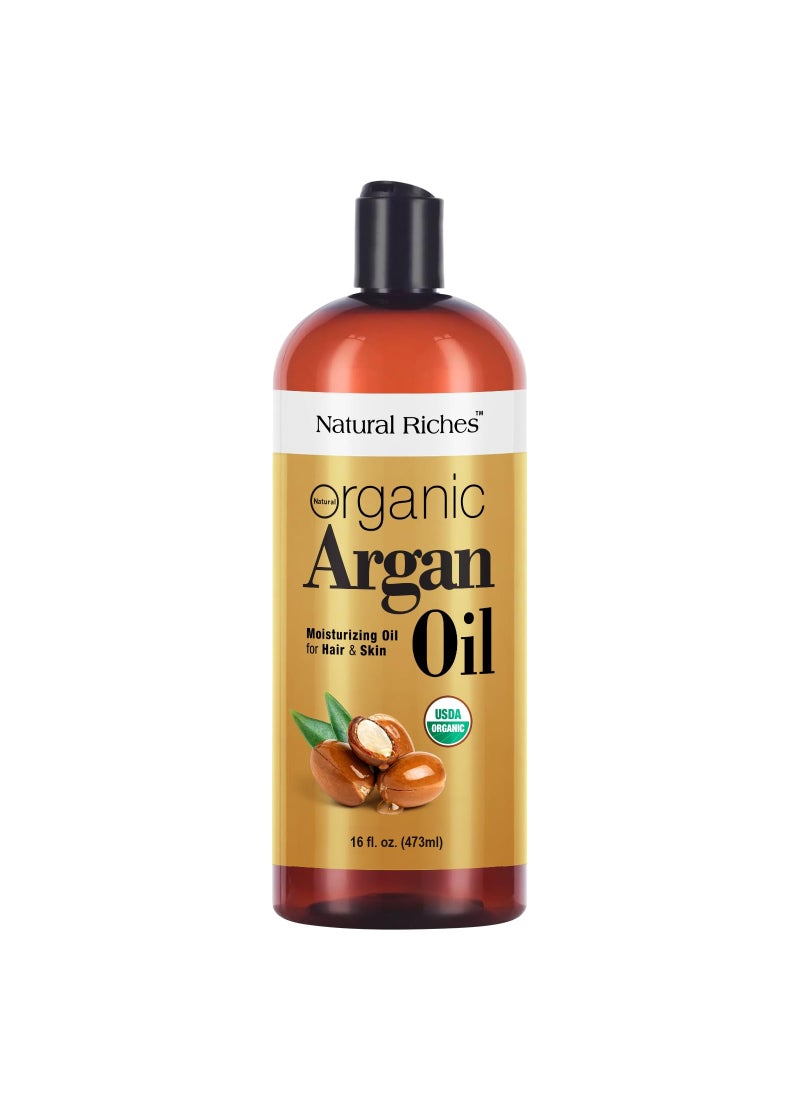 Natural Riches Organic Argan Oil of Morocco 16oz Penetrating Hair oil Deep Moisturizing Serum for Dry, Damaged & Coarse Hair pure Moroccanoil Cold Pressed for Hair, Face and Body